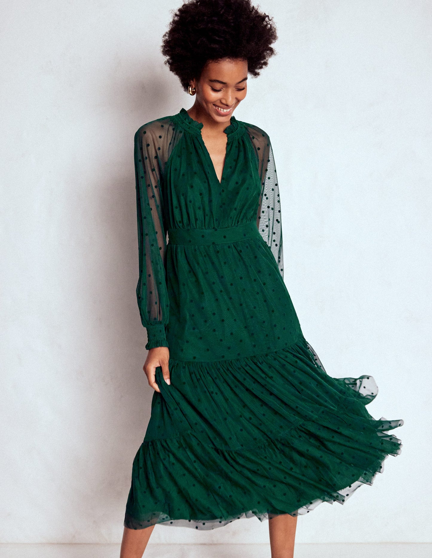 Lucille Tulle Midi Dress-Emerald Night