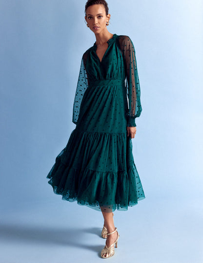 Lucille Tulle Midi Dress-Emerald Night-5