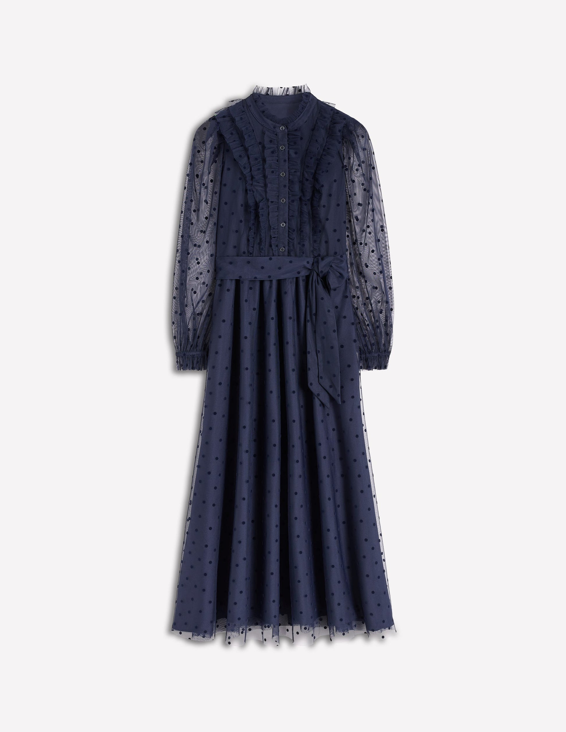 Tulle Ruffle Maxi Dress-Navy-7