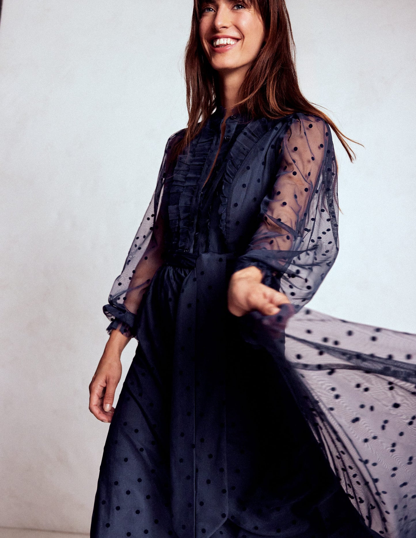 Tulle Ruffle Maxi Dress-Navy