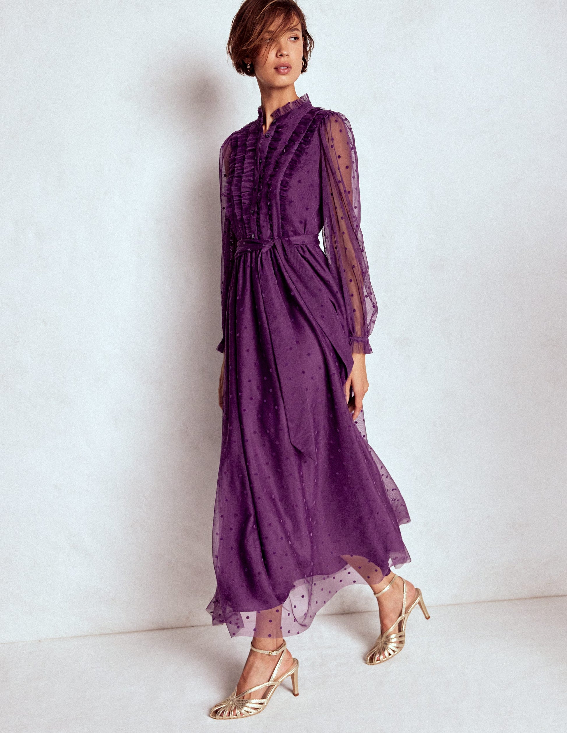 ruffle purple dress Tulle Ruffle Maxi Dress-Viola Purple
