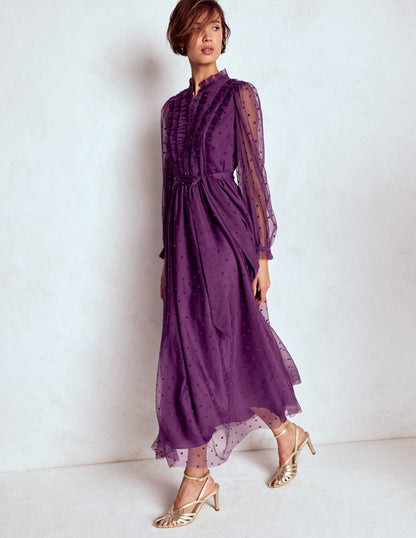Tulle Ruffle Maxi Dress-Viola Purple-4