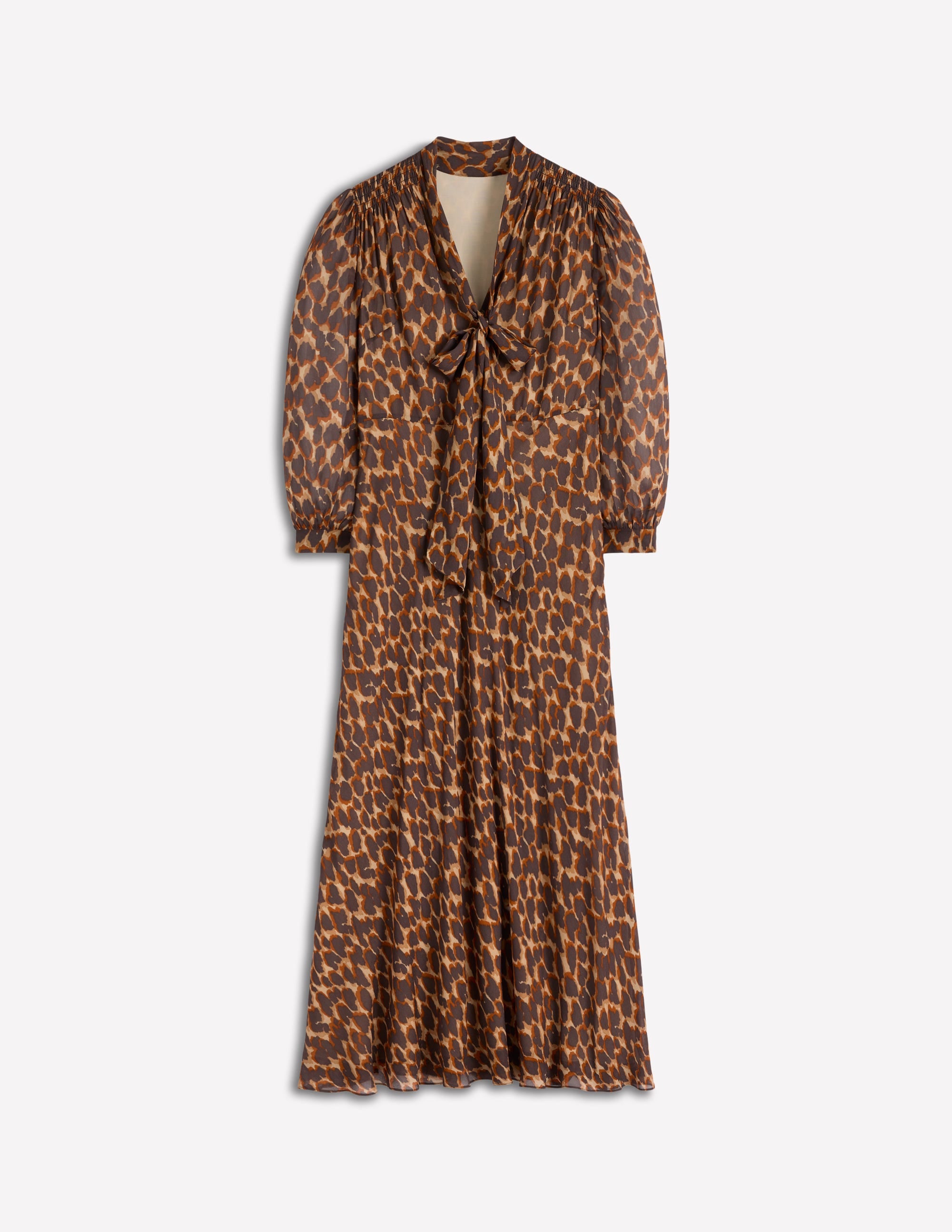 Brooke Tie Neck Tea Dress-Sand, Abstract Leopard Spot - Image 6