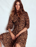 Brooke Tie Neck Tea Dress-Sand, Abstract Leopard Spot