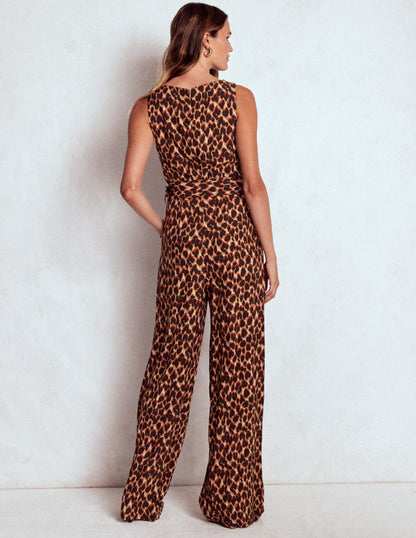 Gwen Slash Neck Jumpsuit-Sand, Abstract Leopard Spot-3