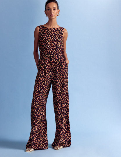 Gwen Slash Neck Jumpsuit-Sand, Abstract Leopard Spot-5