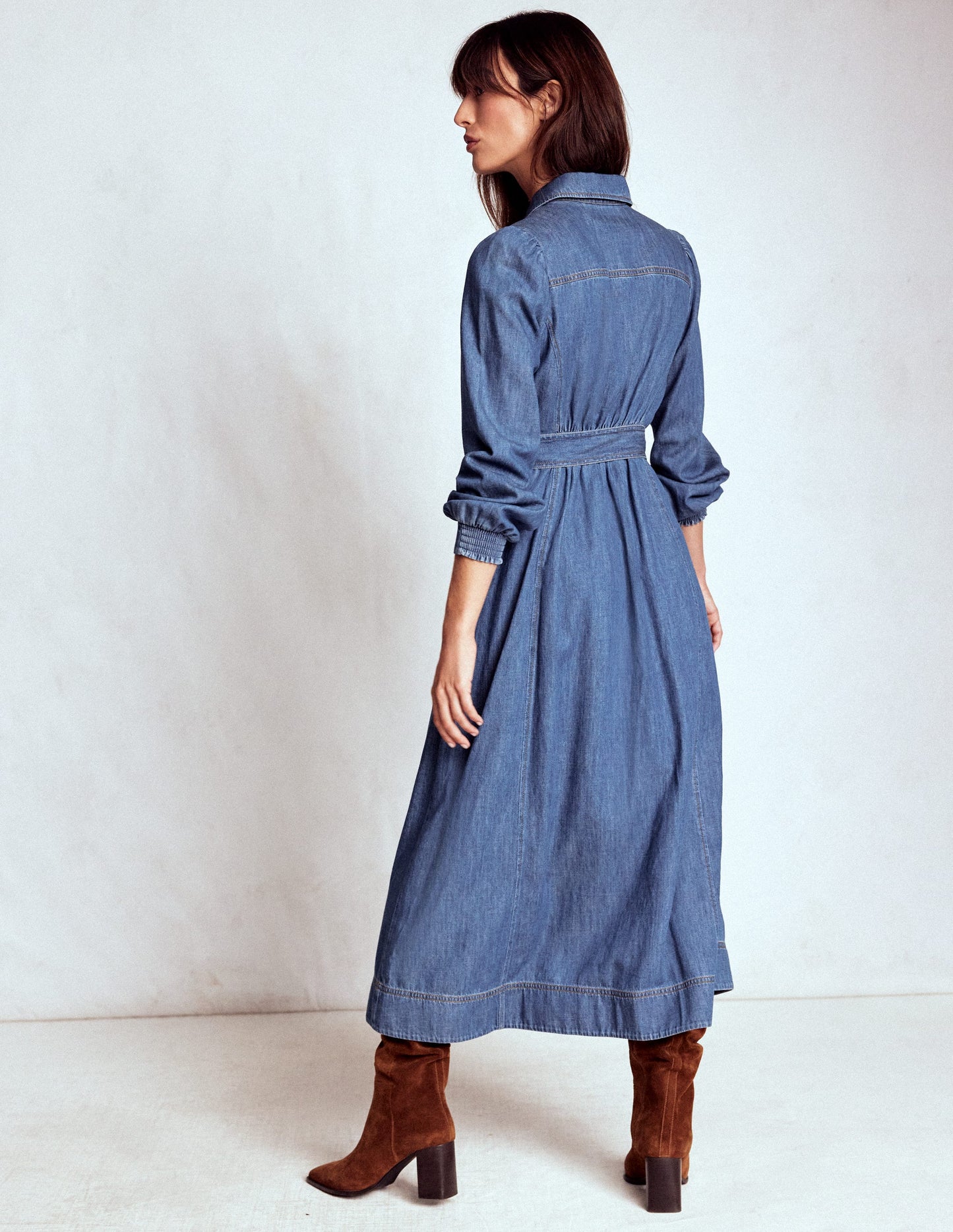 Adelaide Zip Denim Midi Dress-Mid Vintage Denim