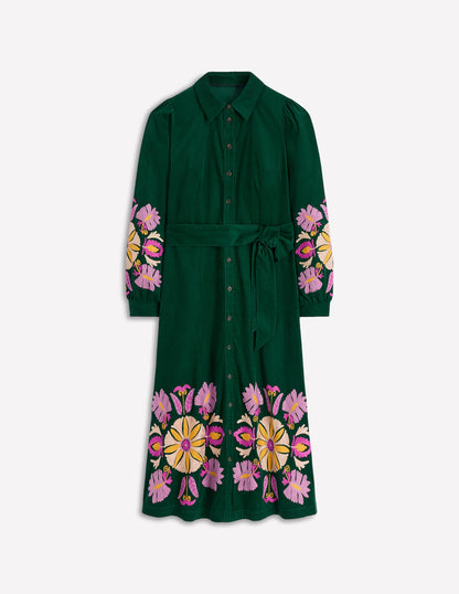 Clara Cord Midi Dress-Emerald Night, Embroidery-5
