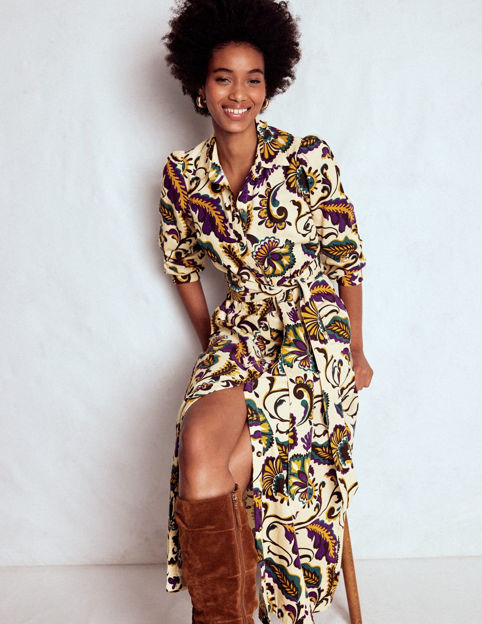 Clara Cord Midi Dress-Multi, Ornate Meadow-1