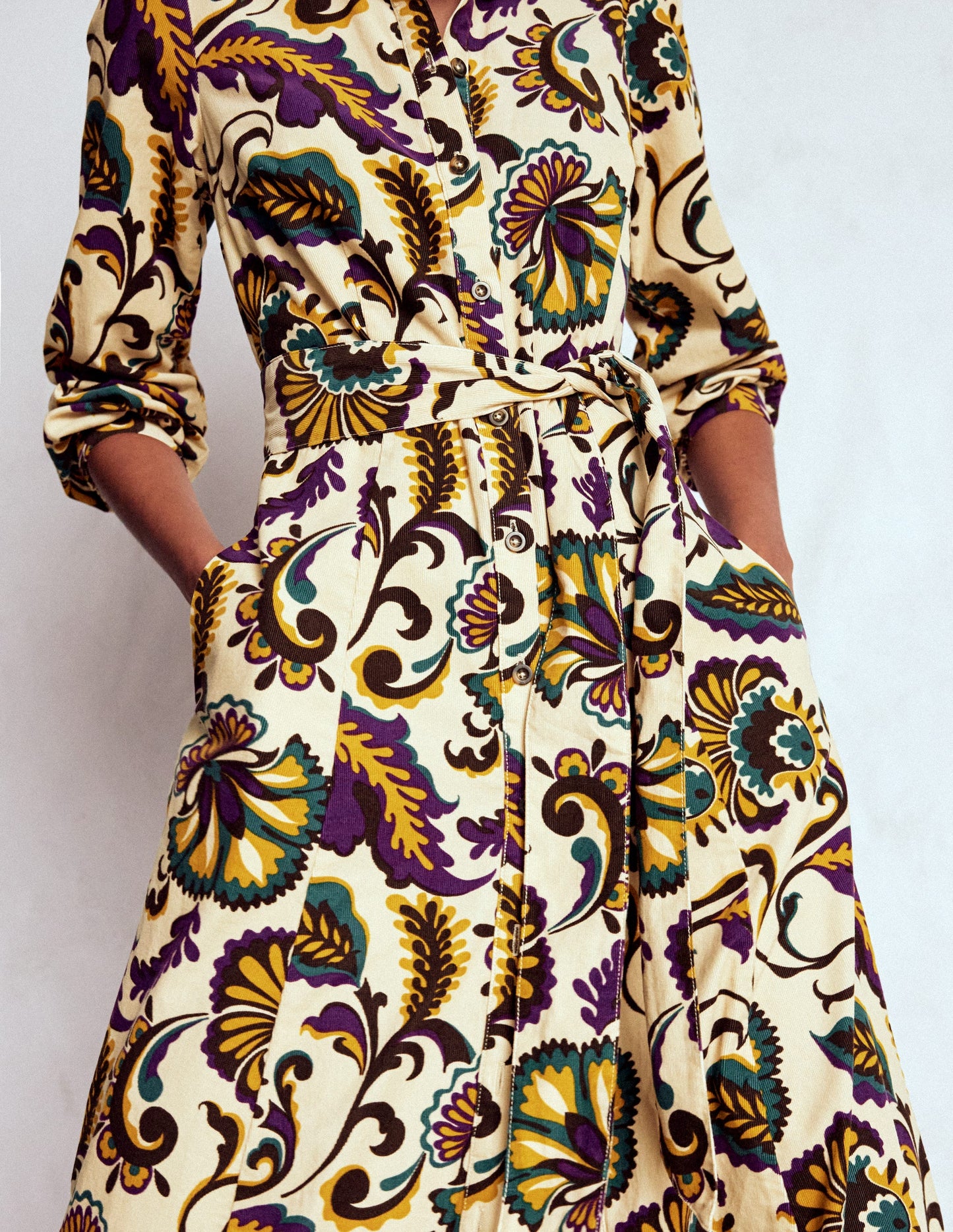 Clara Cord Midi Dress-Multi, Ornate Meadow