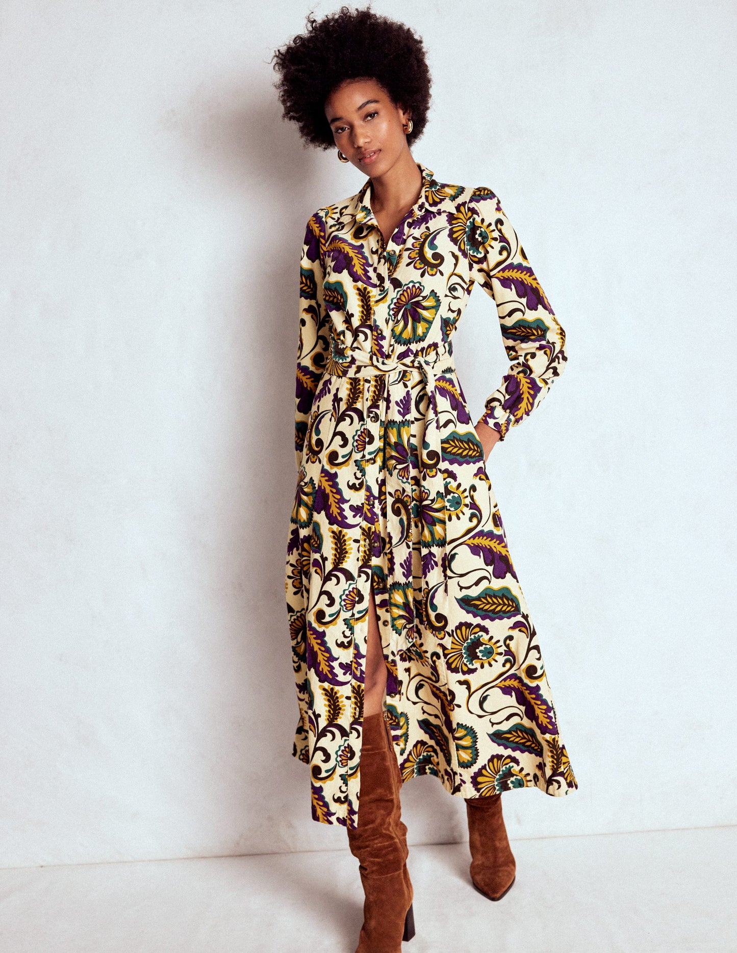 Clara Cord Midi Dress-Multi, Ornate Meadow