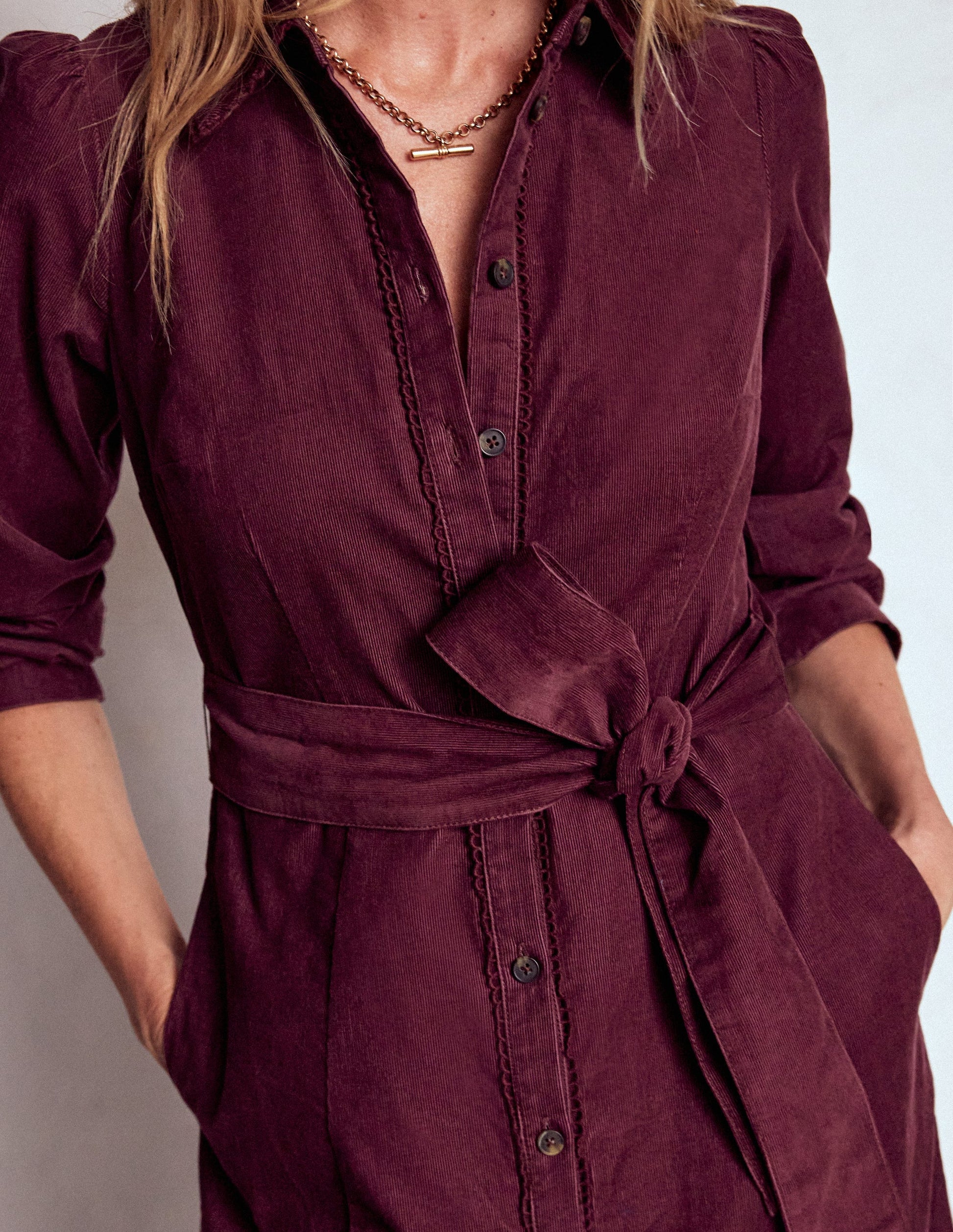 Clara Cord Midi Dress-Dark Cherry-2