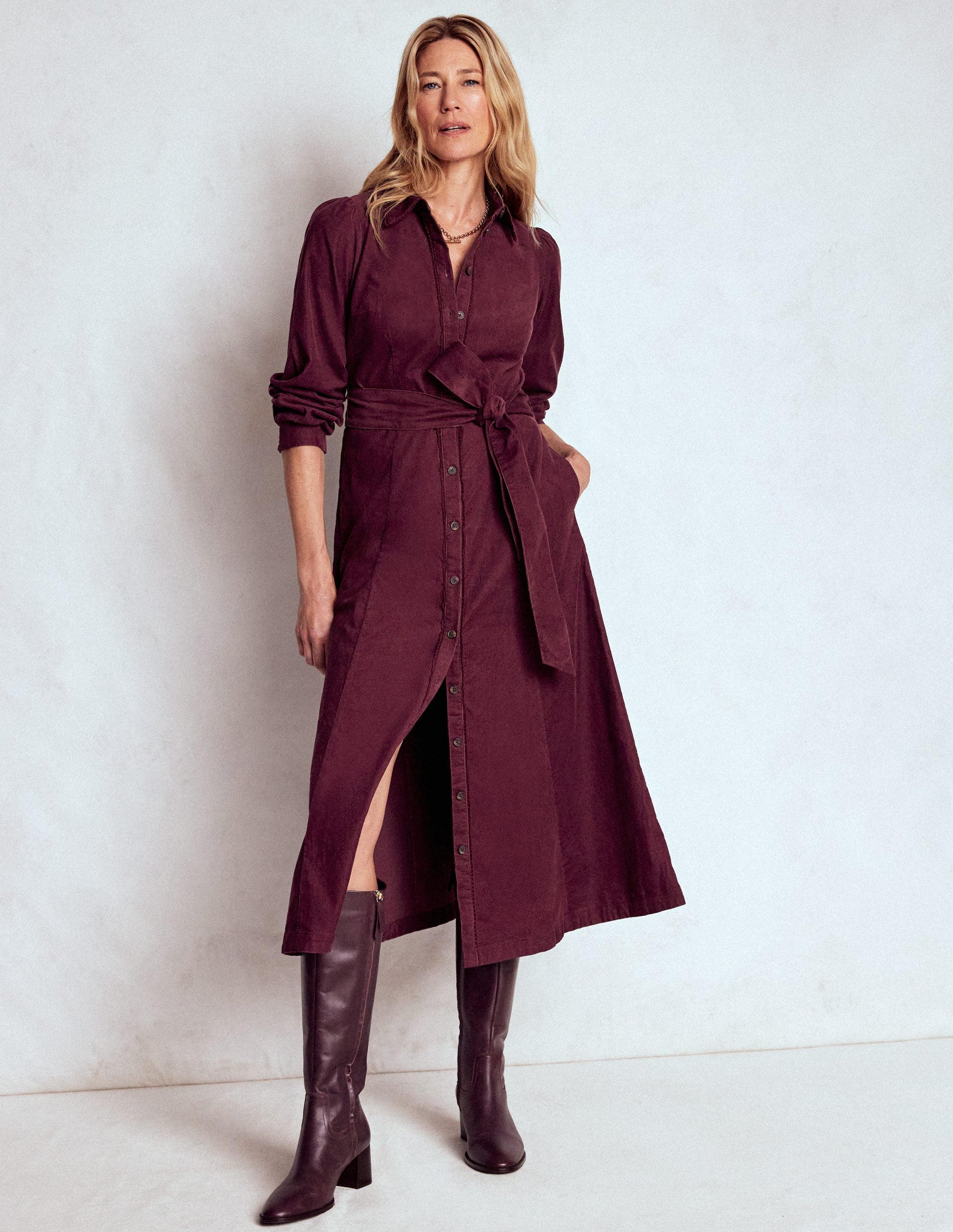 Clara Cord Midi Dress-Dark Cherry-4