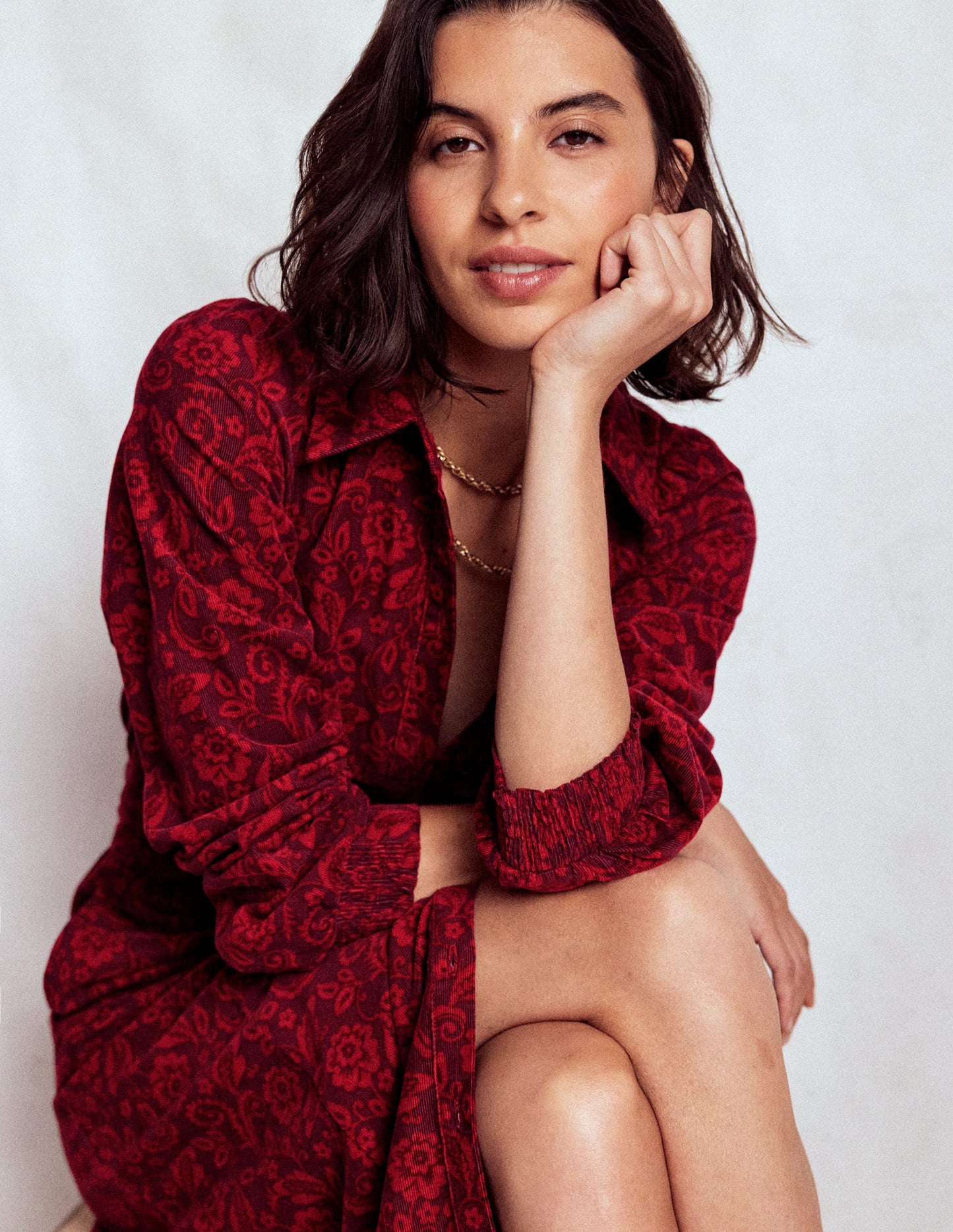 Clara Cord Midi Dress-Red Liquorice, Ornate Flora