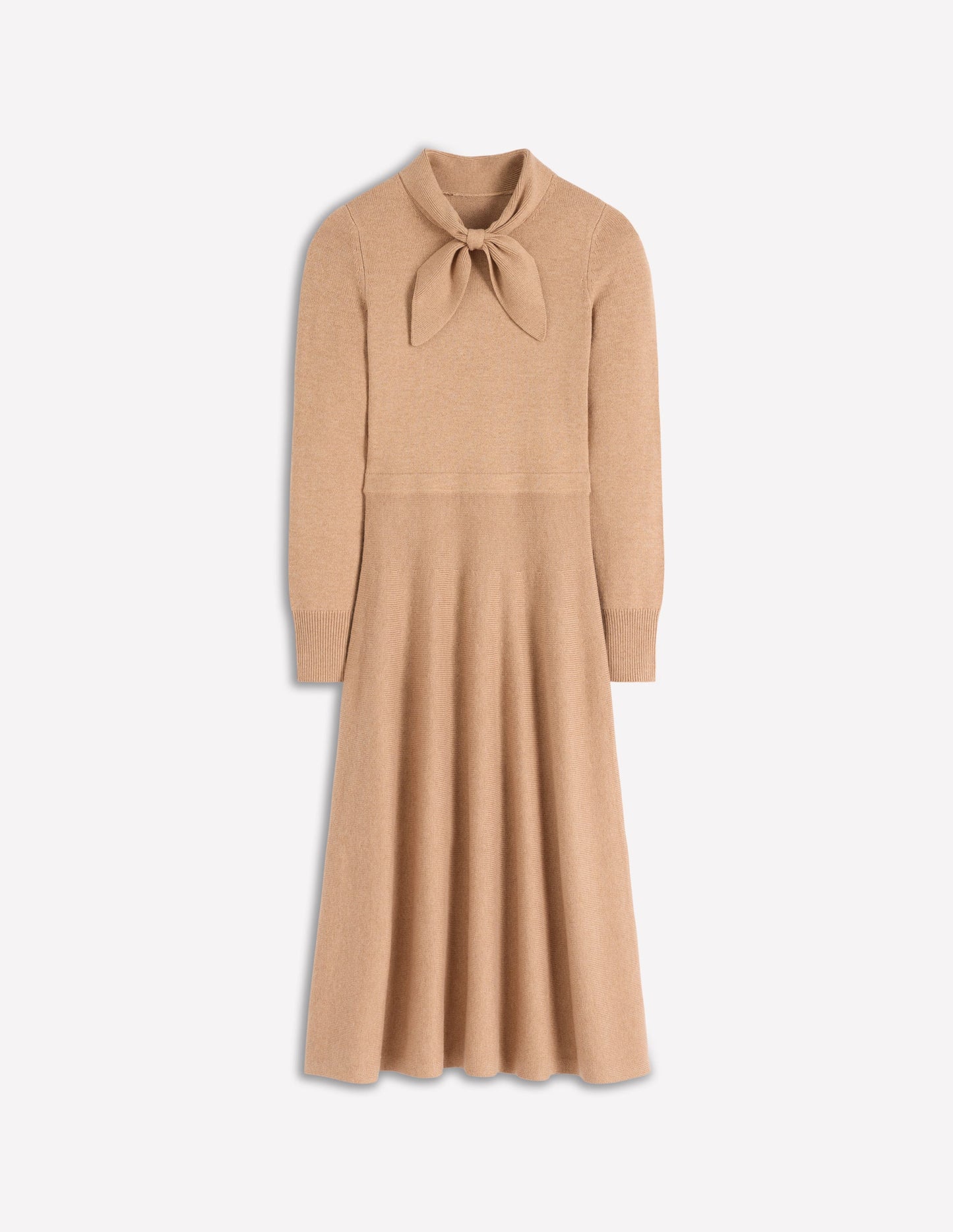 Knitted Bow Dress-Camel Melange