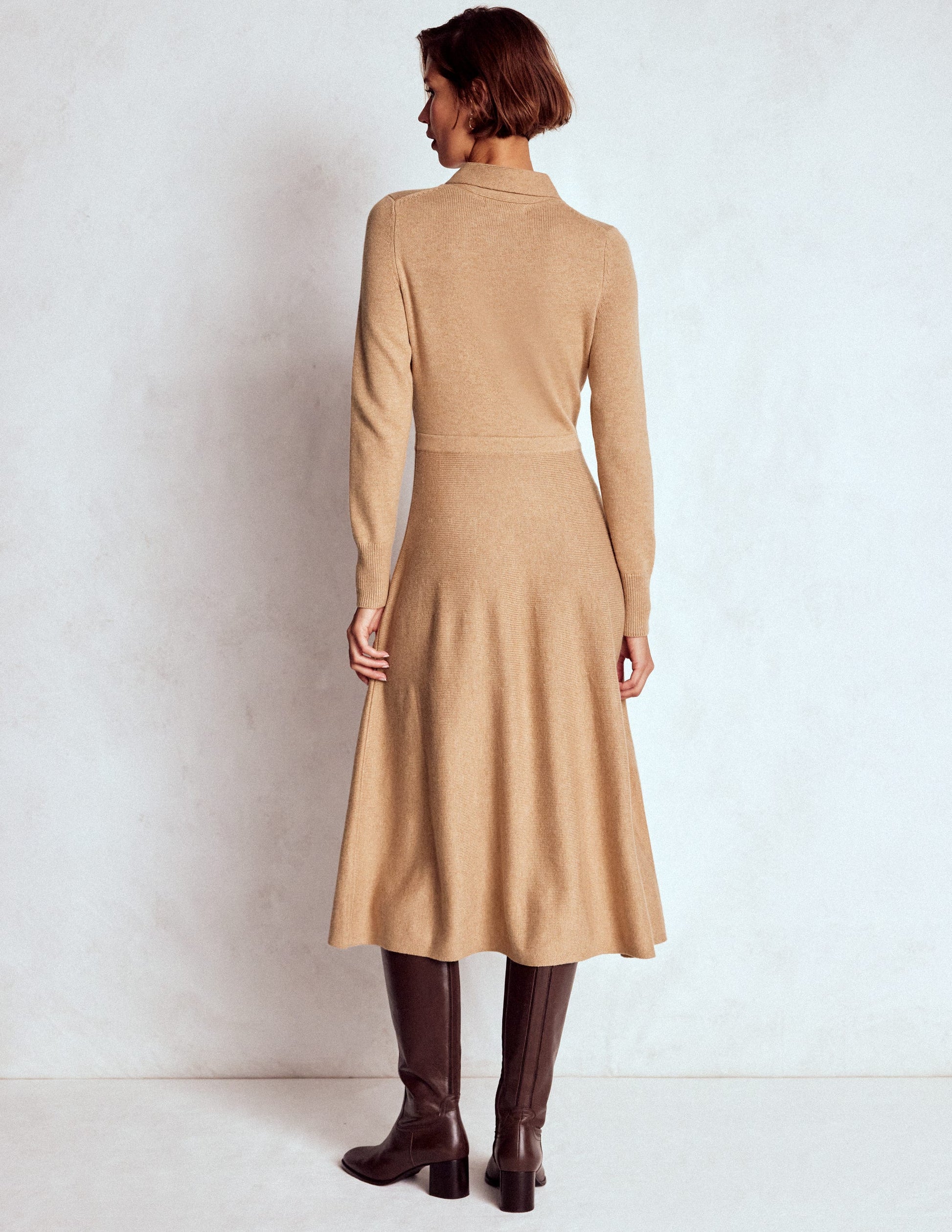 Knitted Bow Dress-Camel Melange | Boden USA Knitted Bow Dress-Camel Melange | Boden USA