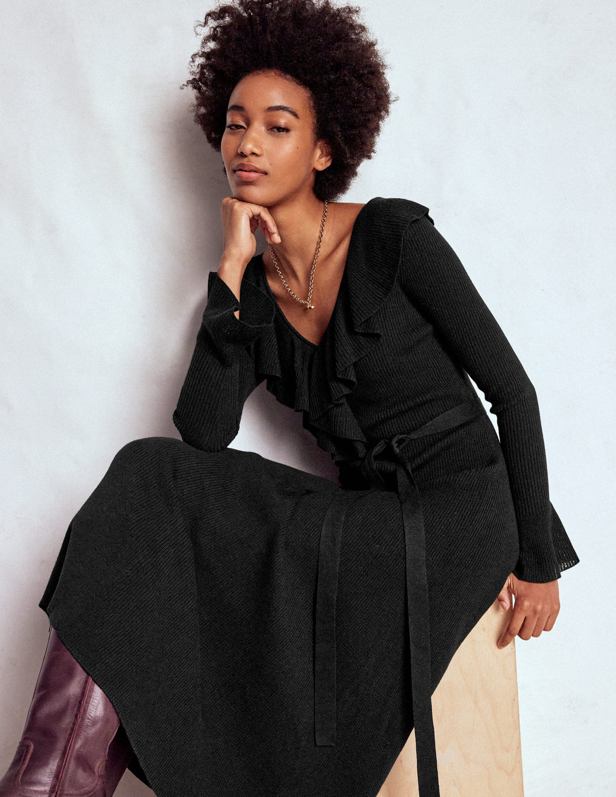 Look Ruffled Ruffled Ribbed Dress - Black | Boden USA