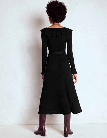 Ruffled Ribbed Dress-Black-3