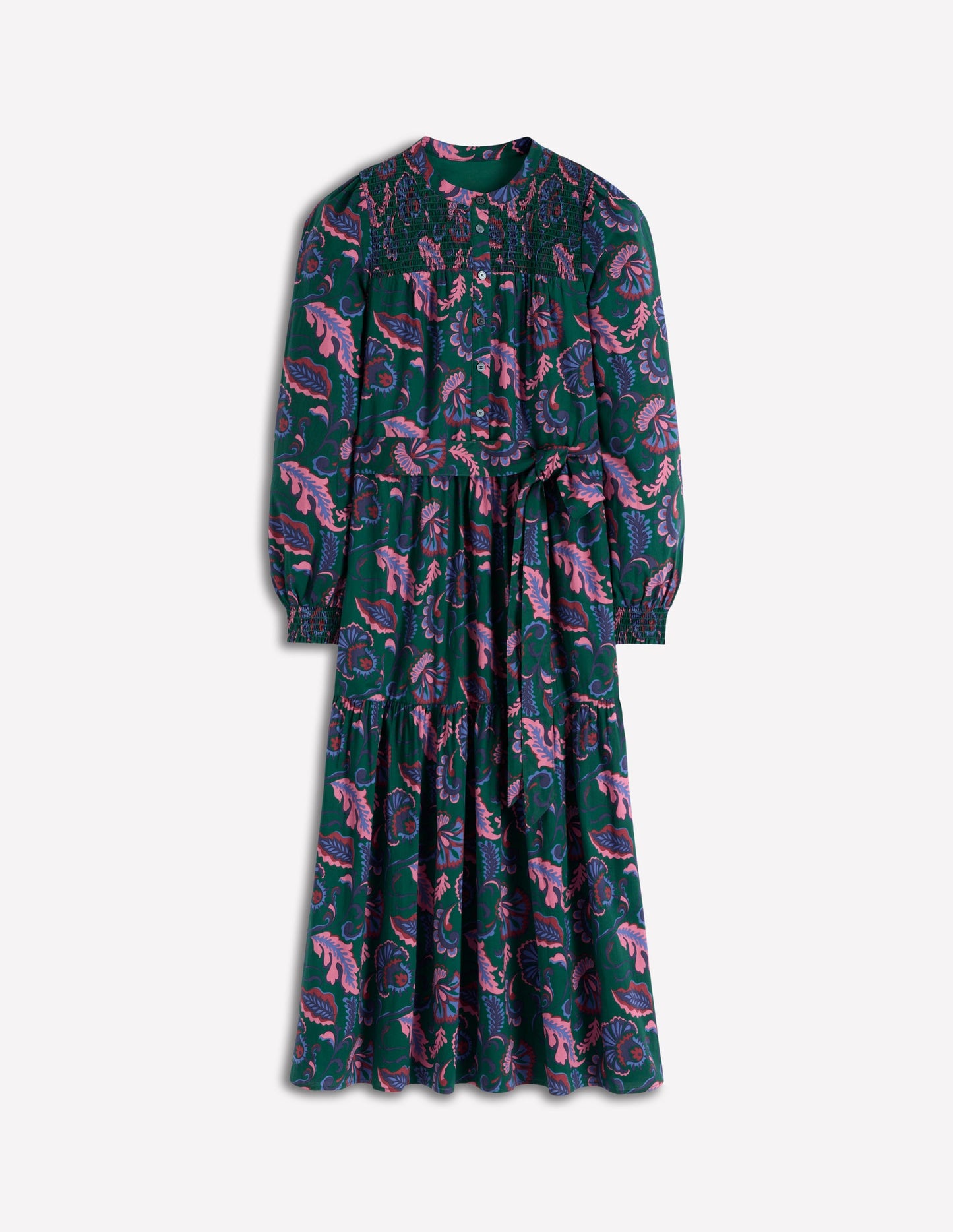 Cecily Cotton Midi Dress-Emerald Night, Ornate Meadow