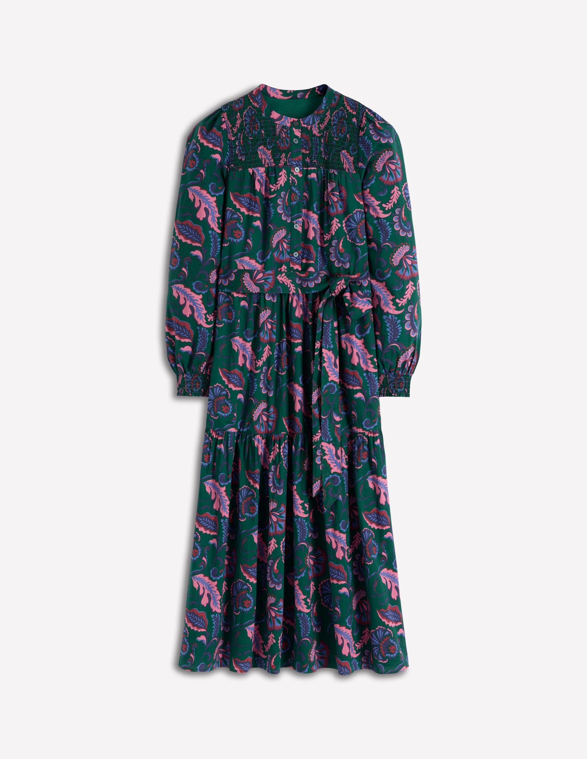 Cecily Cotton Midi Dress-Emerald Night, Ornate Meadow-7