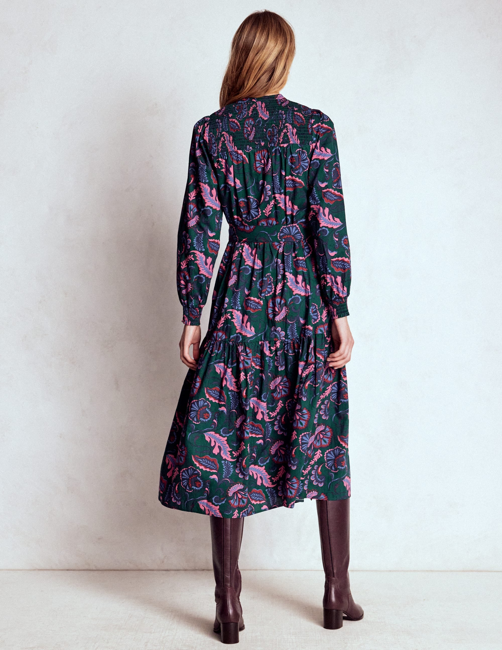 Cecily Cotton Midi Dress-Emerald Night, Ornate Meadow - Image 3