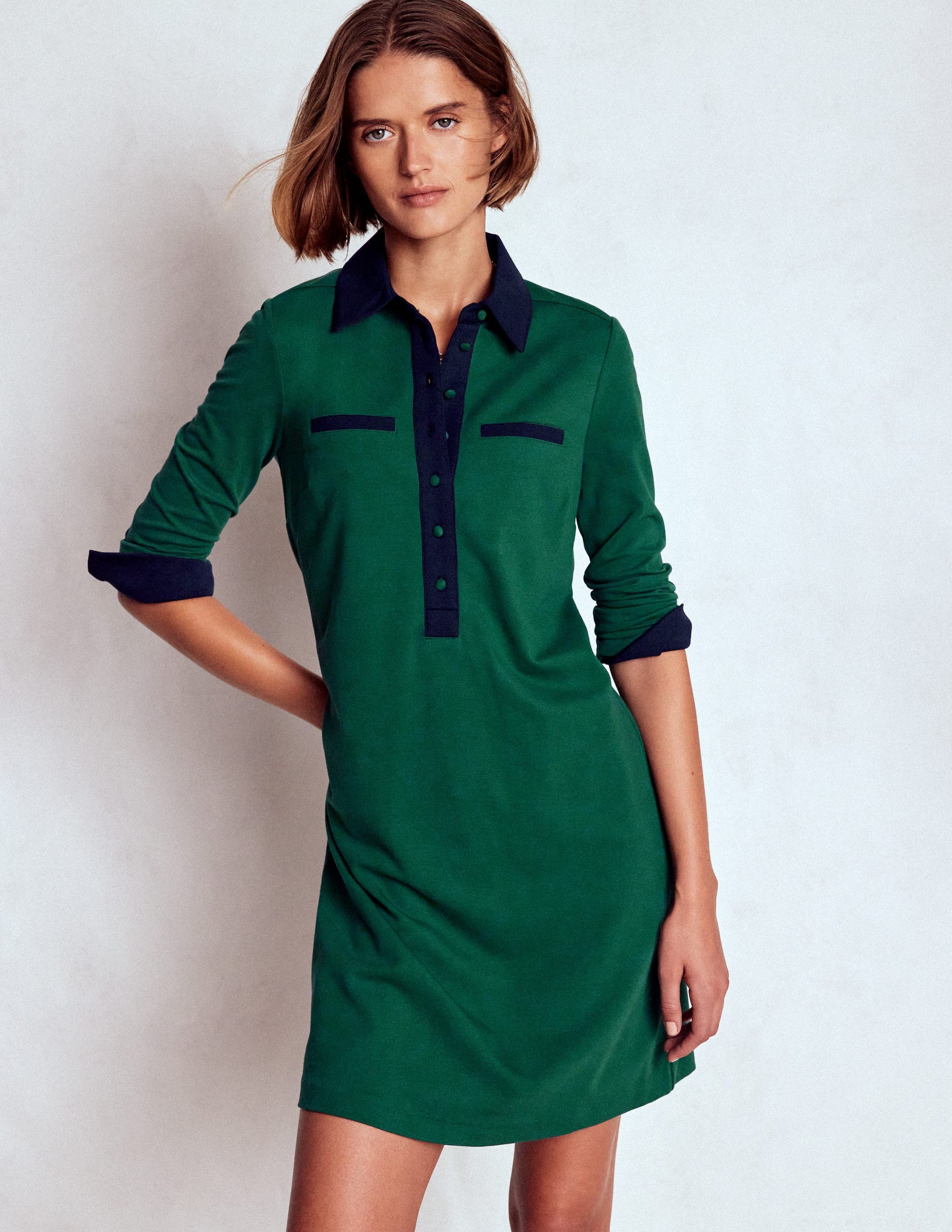 Georgina Ponte Dress-Green and Navy-1