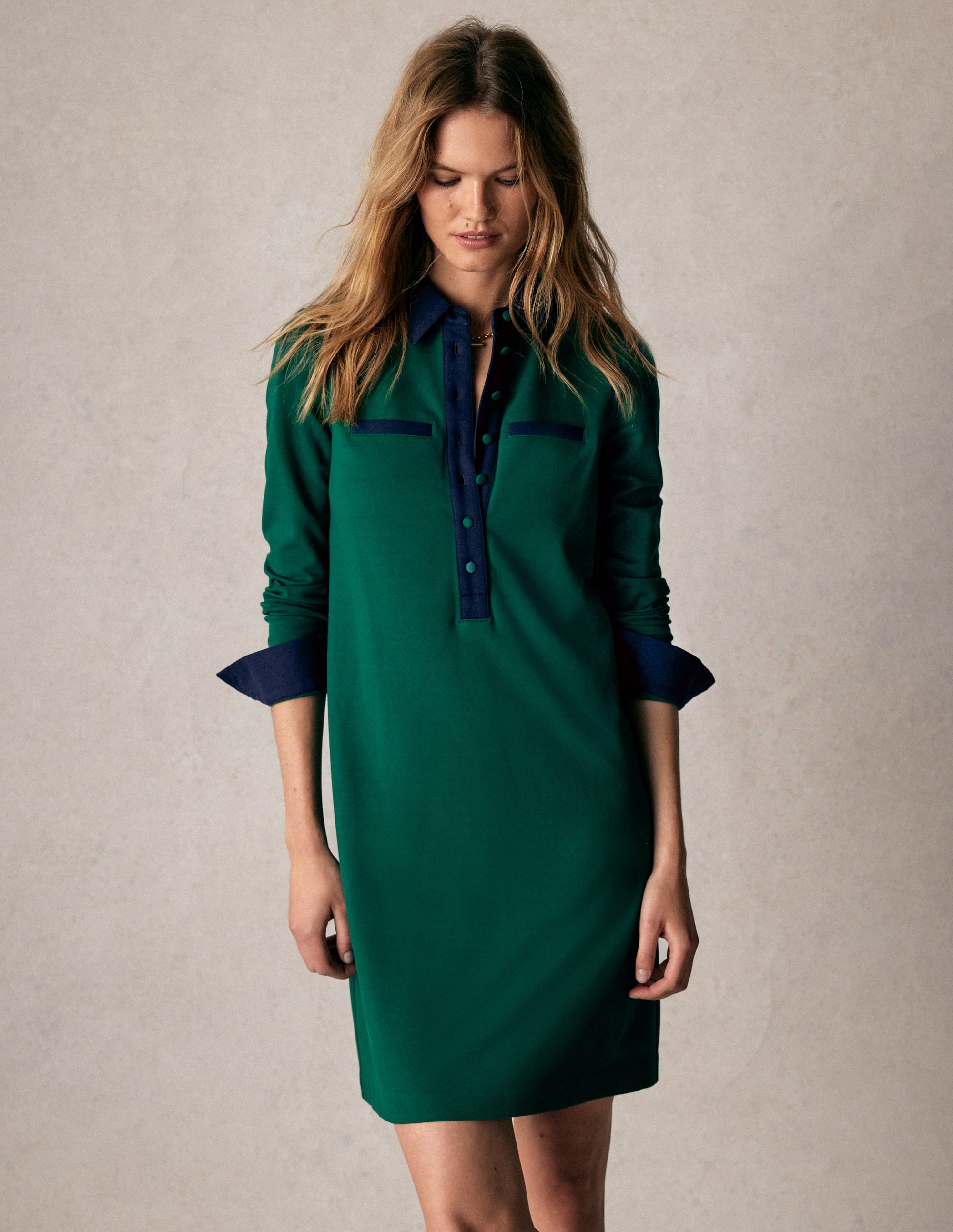 Georgina Ponte Dress-Green and Navy - Image 5