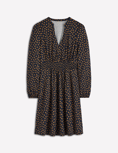 Sarah Short Jersey Dress-French Navy, Dijon Dot-6