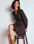 Sarah Short Jersey Dress-French Navy, Dijon Dot