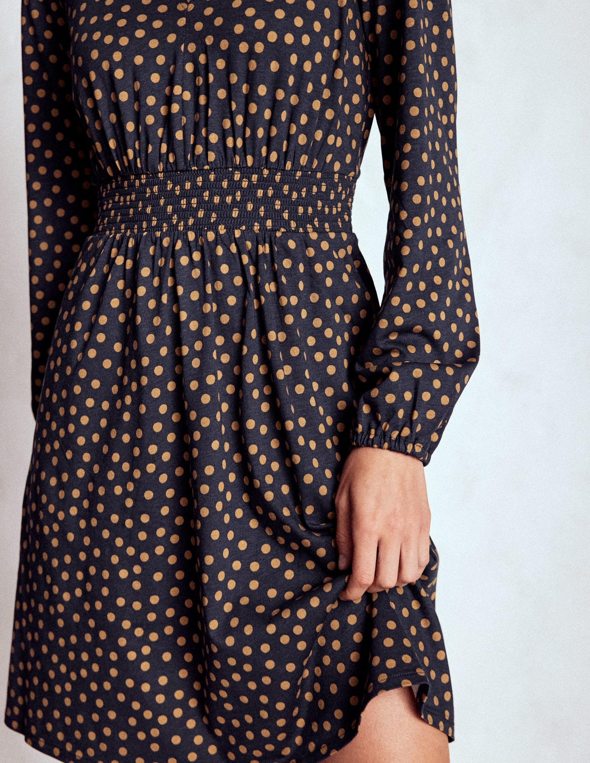 Sarah Short Jersey Dress-French Navy, Dijon Dot-2