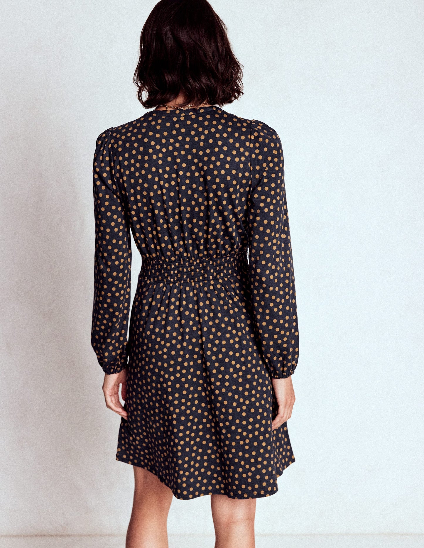 Sarah Short Jersey Dress-French Navy, Dijon Dot