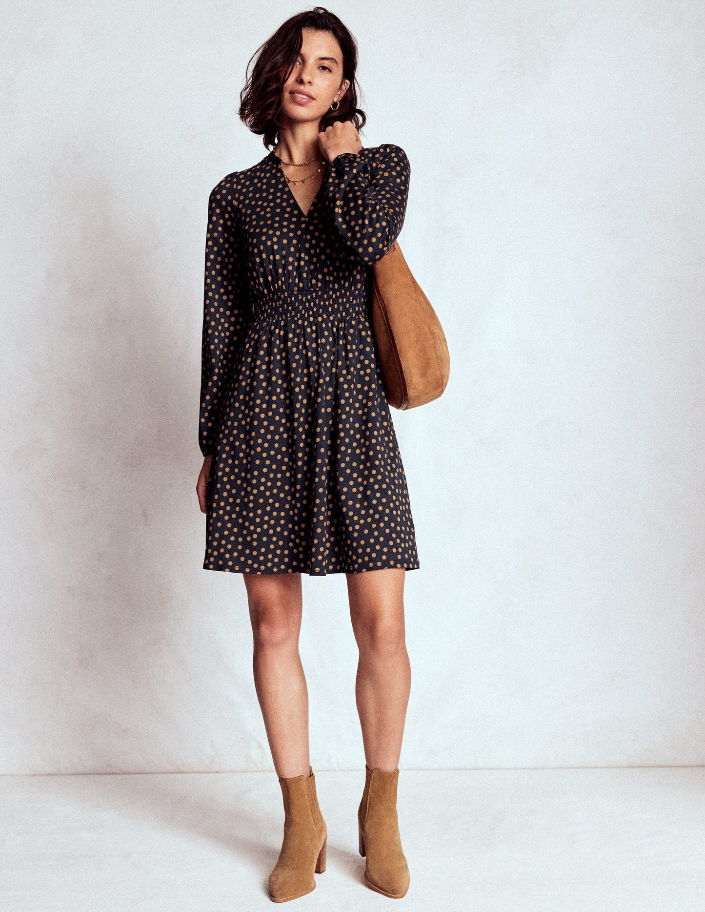 Sarah Short Jersey Dress-French Navy, Dijon Dot