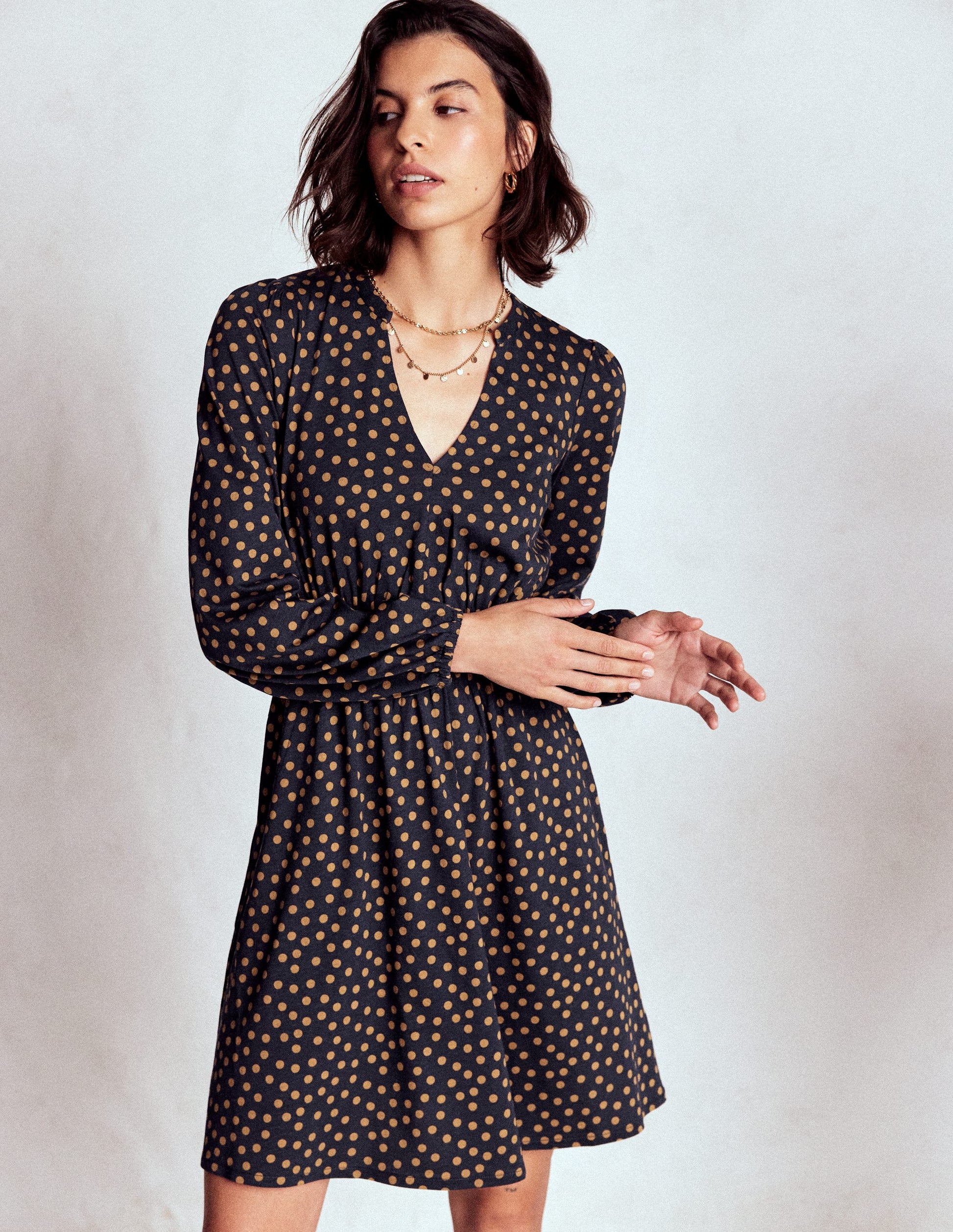 Sarah Short Jersey Dress-French Navy, Dijon Dot-5