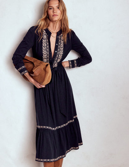 Edwina Jersey Shirt Dress-Navy-4
