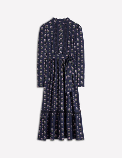 Edwina Jersey Shirt Dress-French Navy, Woodblock Flower-5