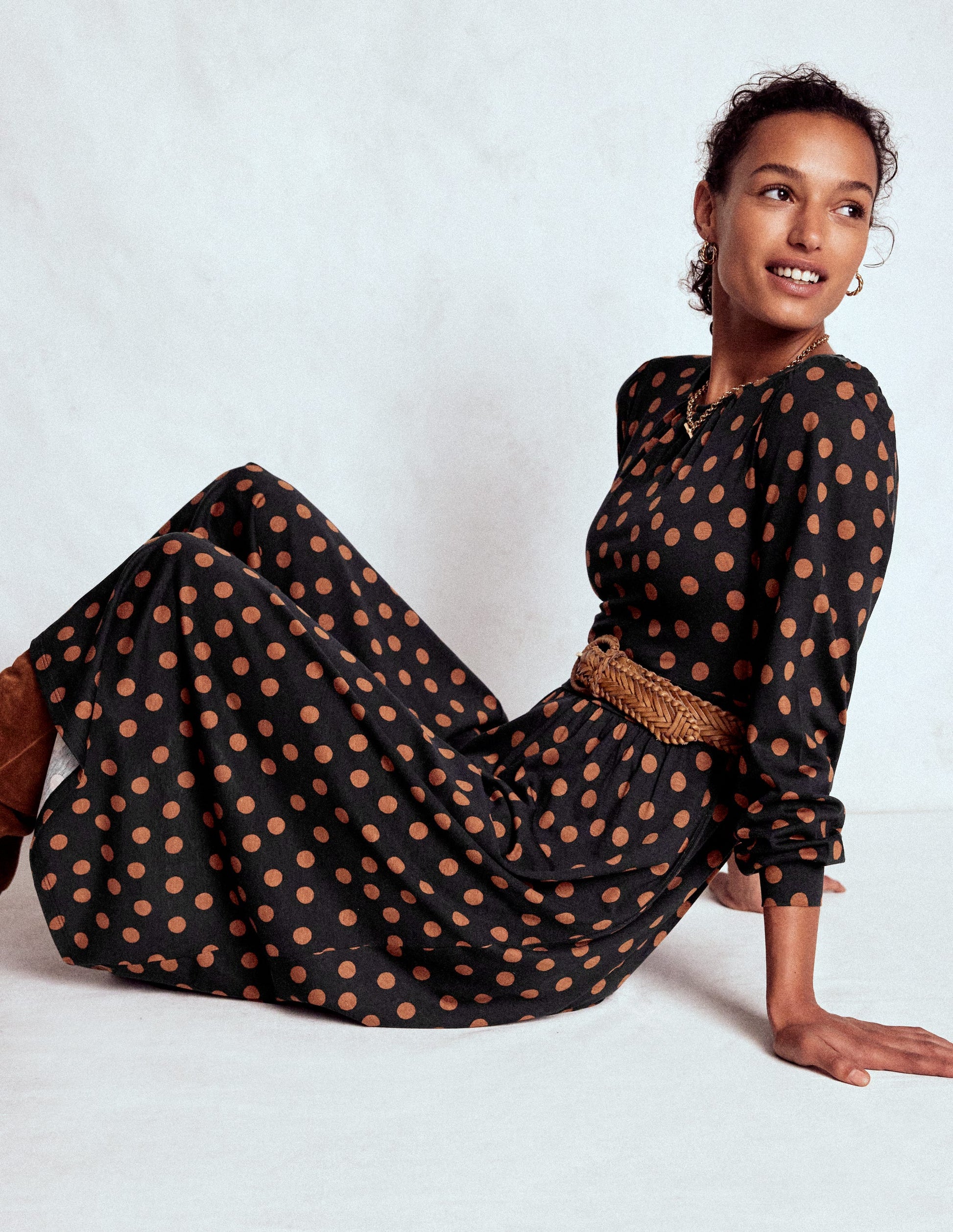 Alexandra Jersey Midi Dress-Black, Tortoise Shell Dot-2