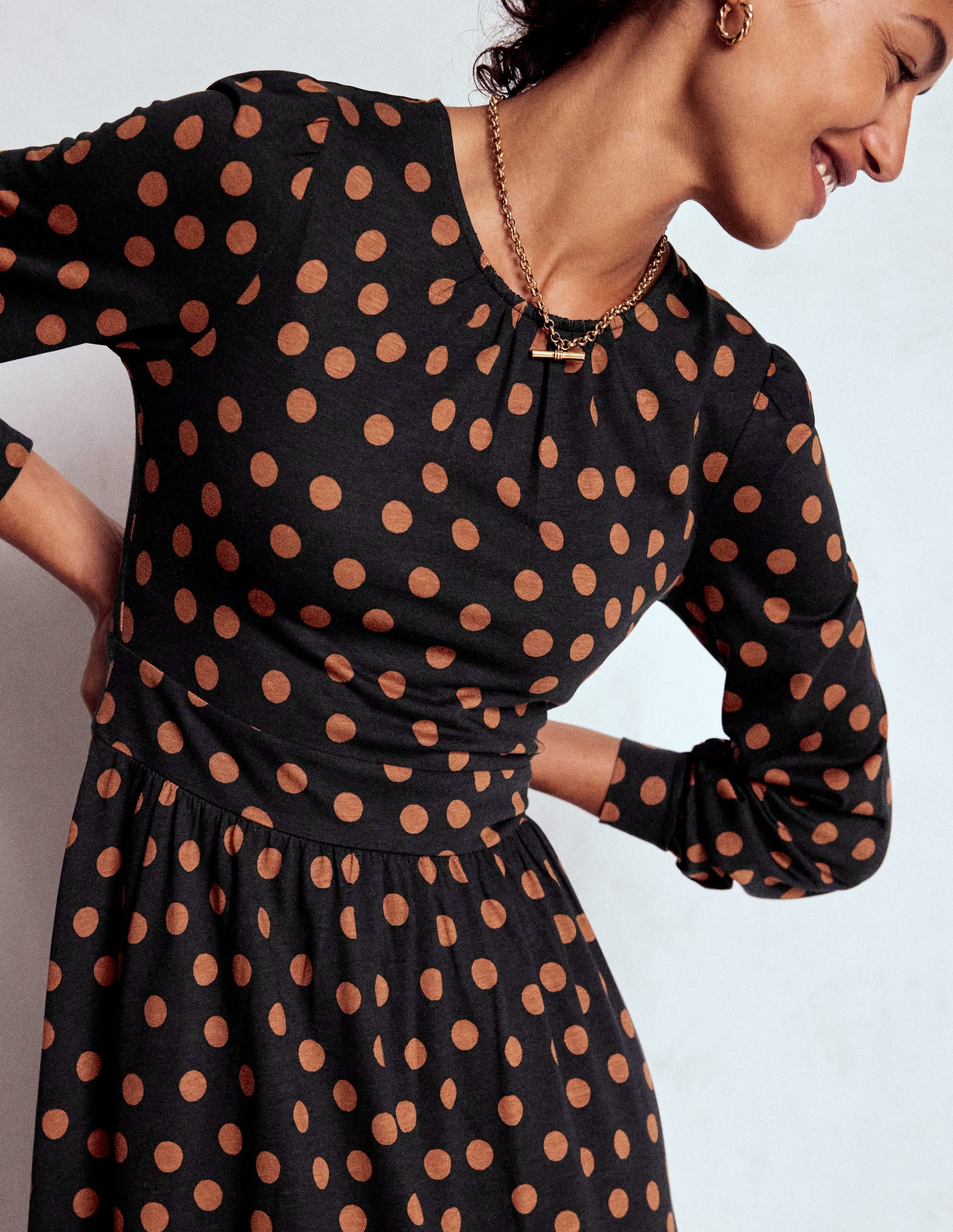 Alexandra Jersey Midi Dress-Black, Tortoise Shell Dot - Image 3
