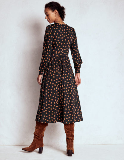 Alexandra Jersey Midi Dress-Black, Tortoise Shell Dot-4