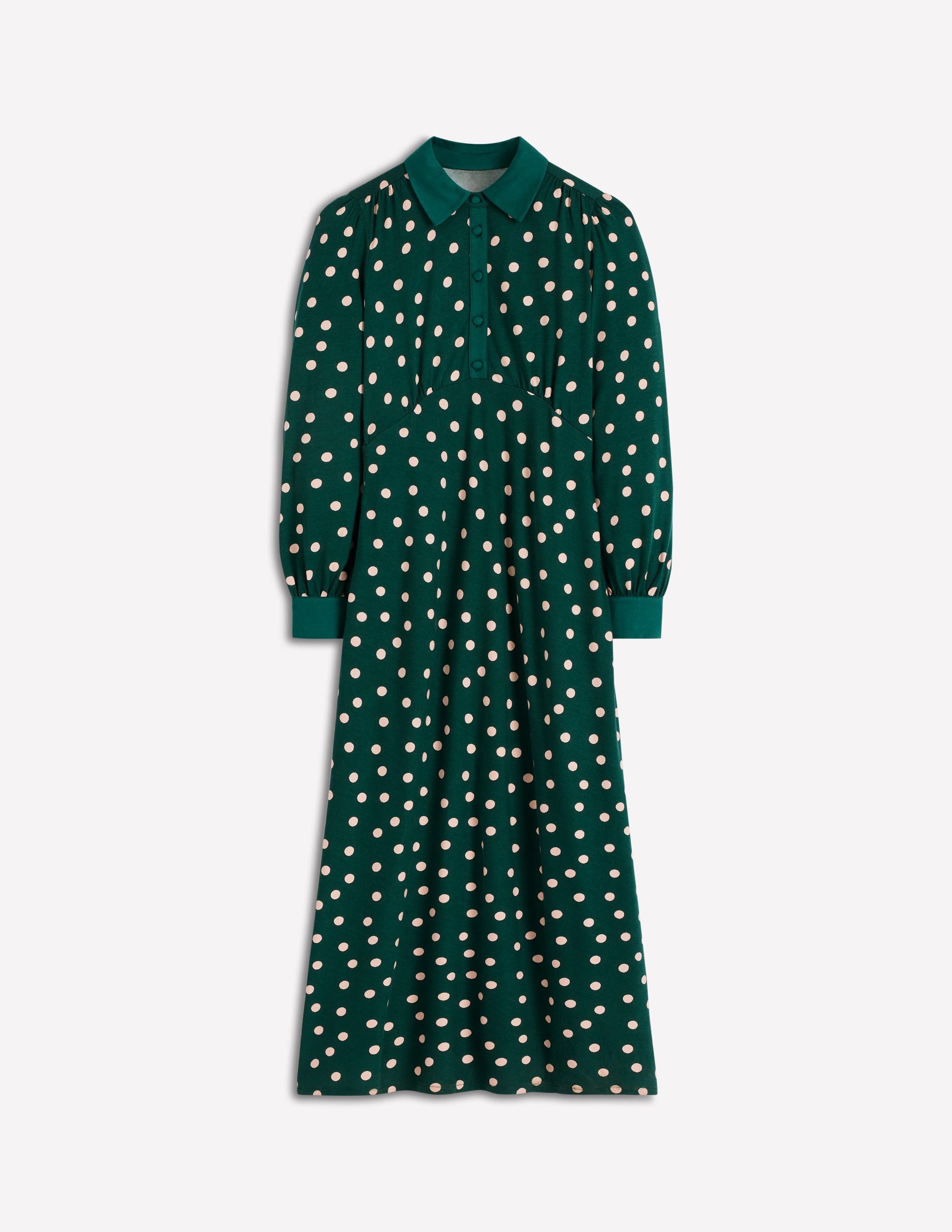 Empire Waistline Shirt Dress-Emerald Night, Painted Dot-7