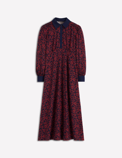 Empire Waistline Shirt Dress-Red, Ornate Flora-6