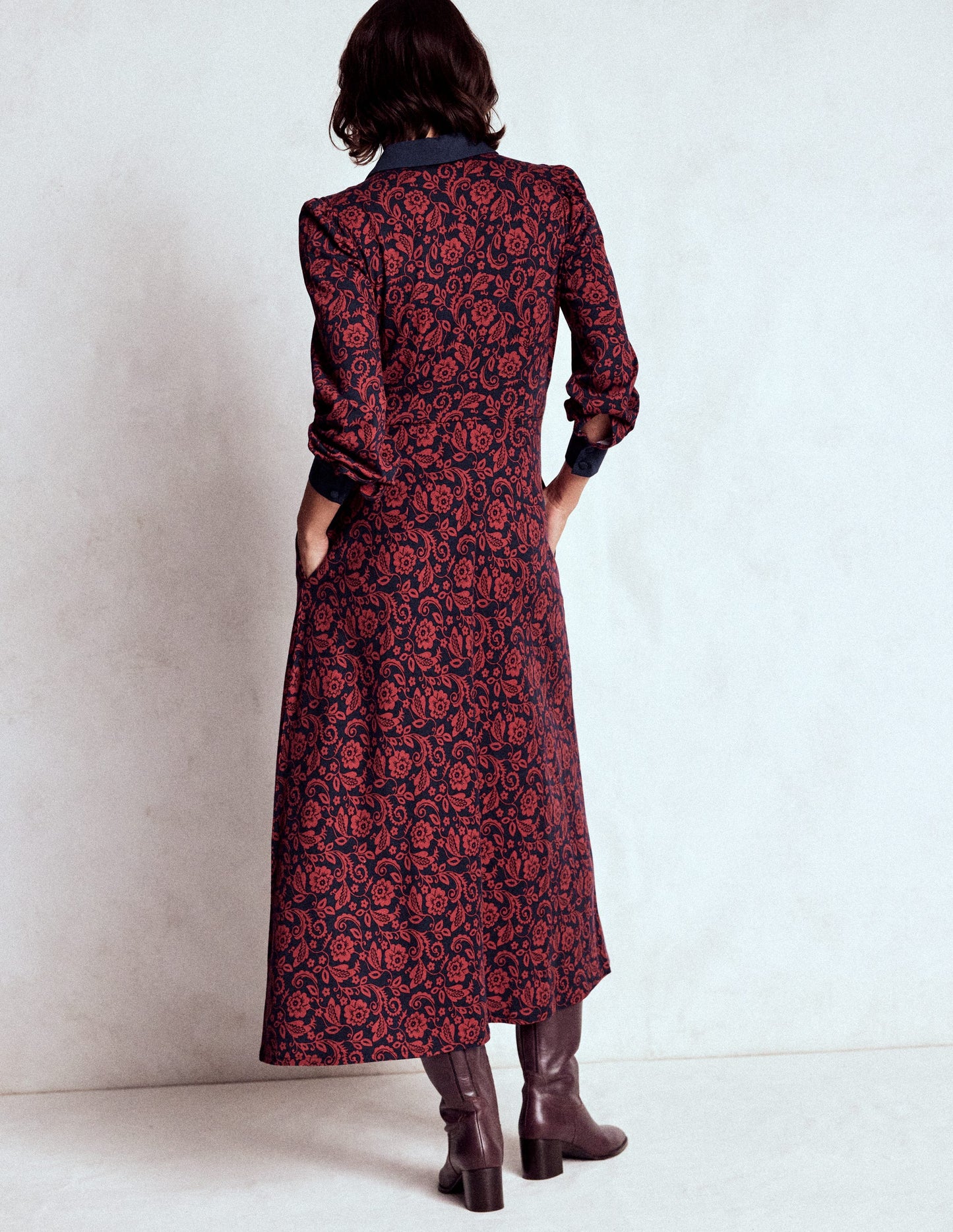 Empire Waistline Shirt Dress-Red, Ornate Flora
