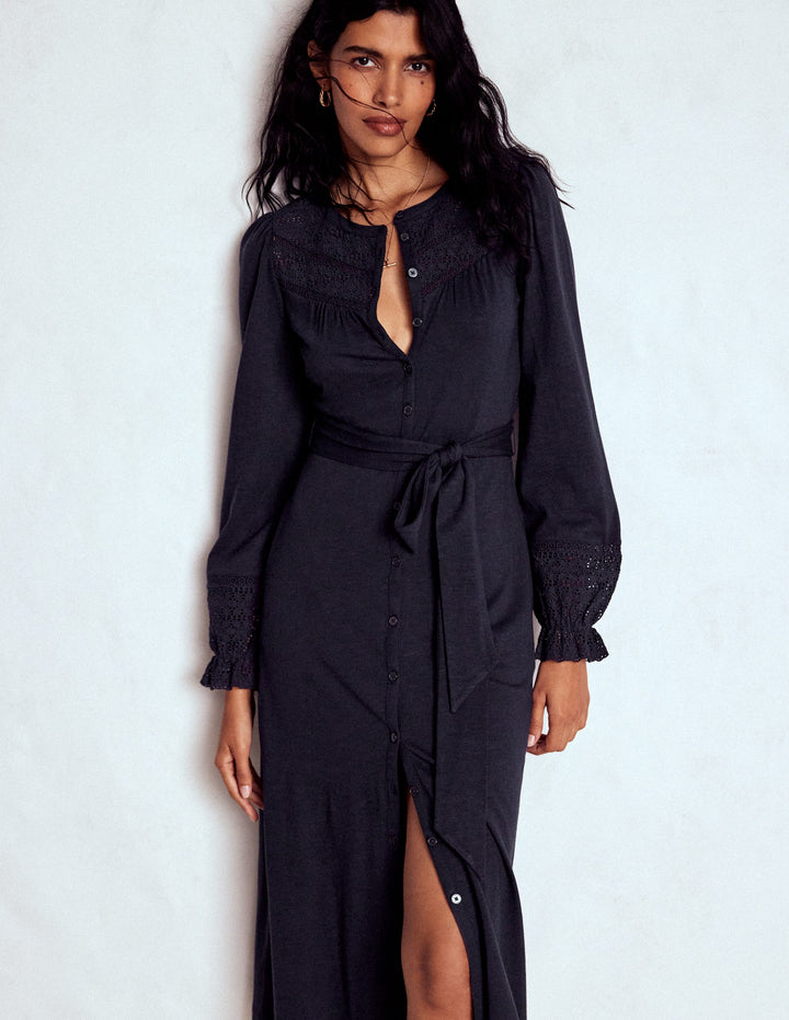 Pippa Broderie Jersey Dress-Navy