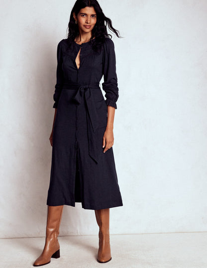 Pippa Broderie Jersey Dress-Navy-4