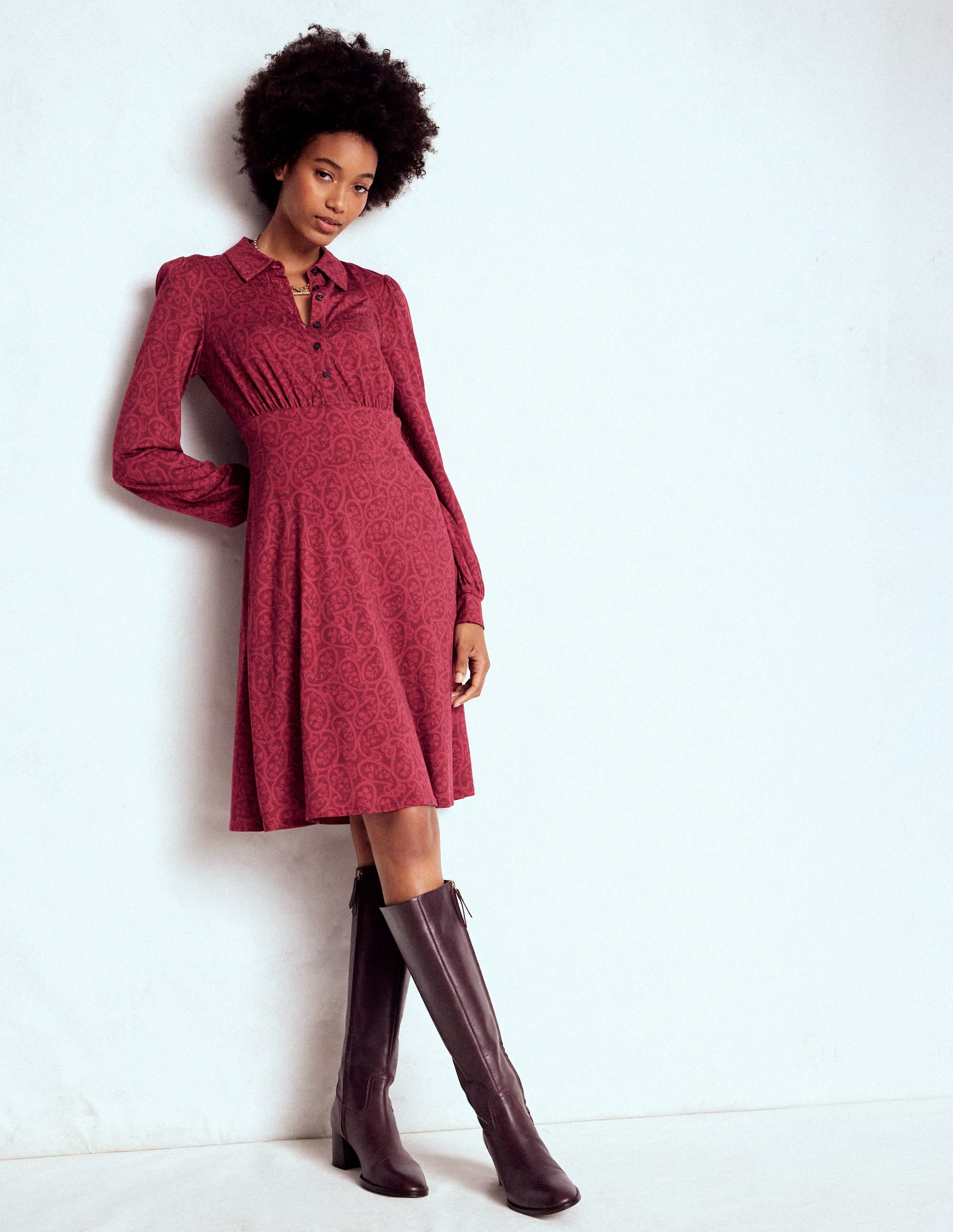 Orla Short Jersey Shirt Dress-Chestnut, Blossomy Paisley Orla Short Jersey Shirt Dress-Chestnut, Blossomy Paisley
