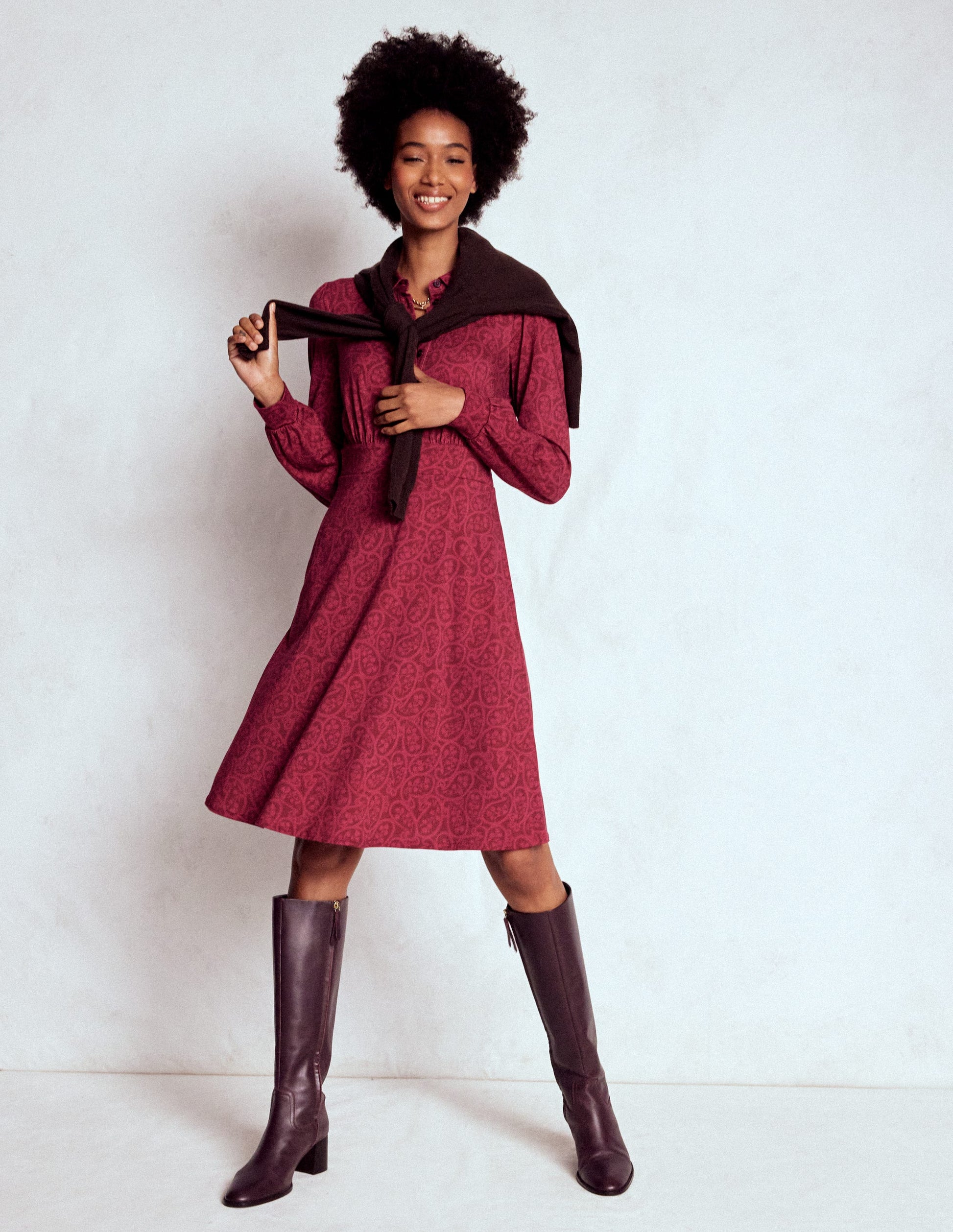 Orla Short Jersey Shirt Dress-Chestnut, Blossomy Paisley | Boden USA Orla Short Jersey Shirt Dress-Chestnut, Blossomy Paisley | Boden USA