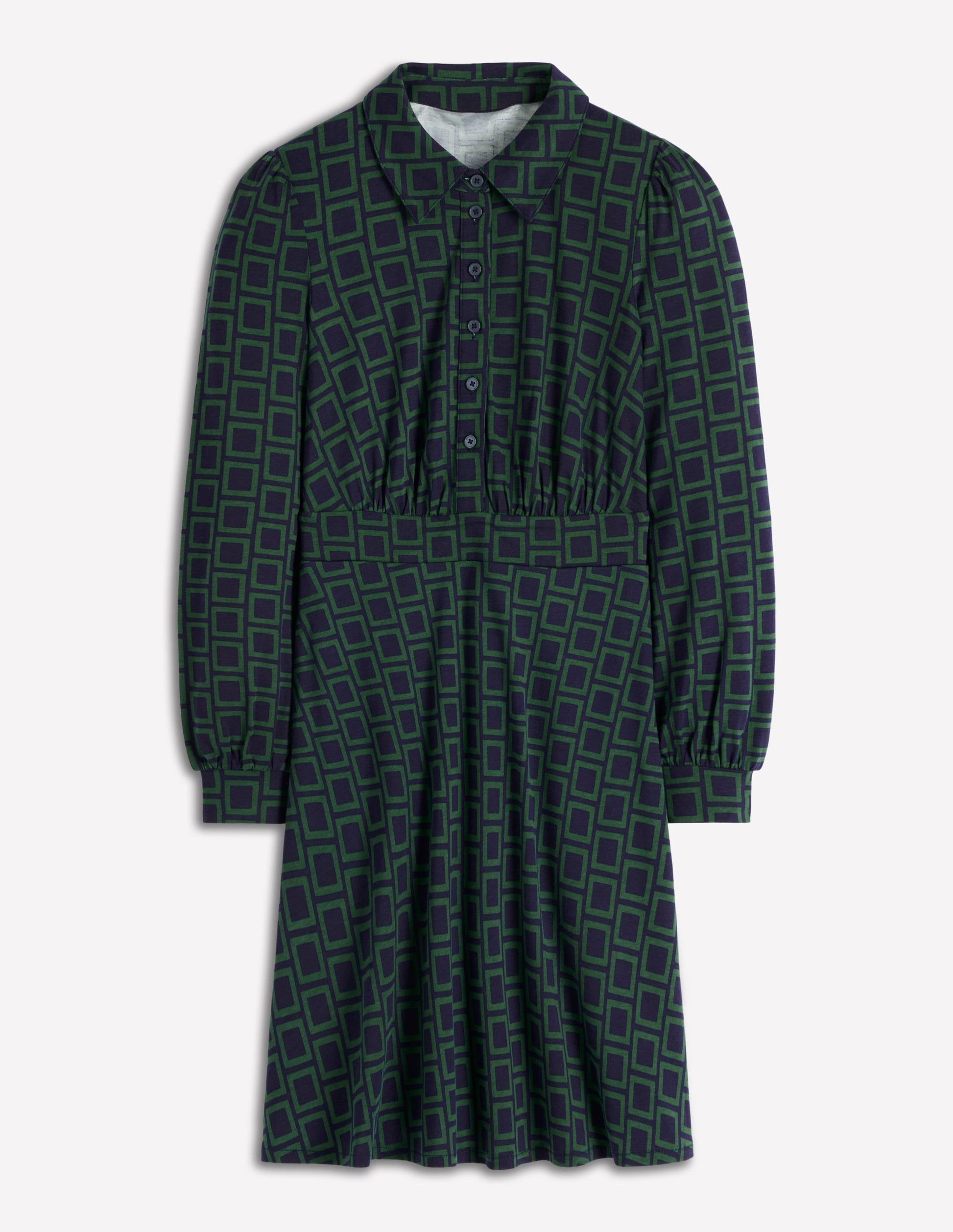 Orla Short Jersey Shirt Dress-Dark Green, Square Geometric | Boden USA Orla Short Jersey Shirt Dress-Dark Green, Square Geometric | Boden USA