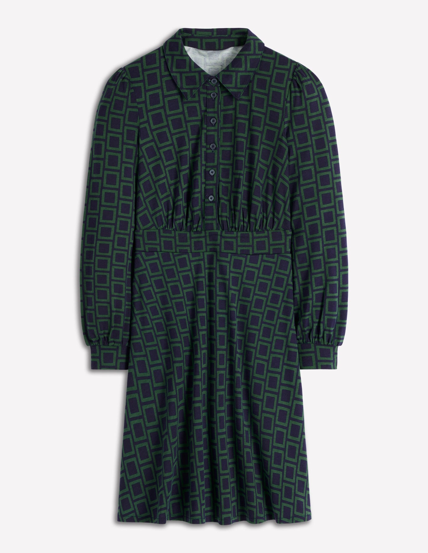 Orla Short Jersey Shirt Dress-Dark Green, Square Geometric