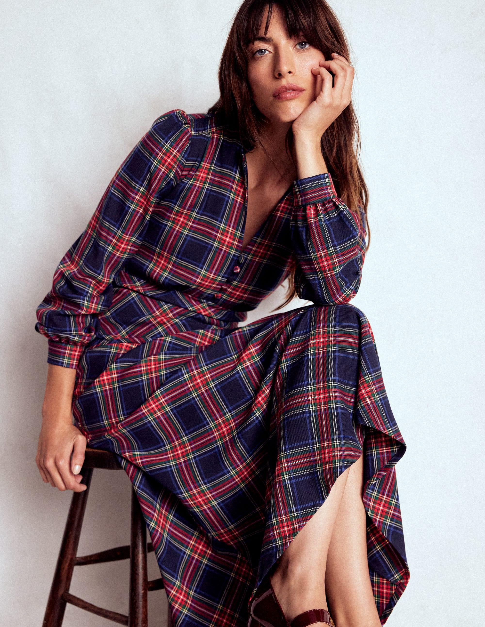 Cassie Check Tea Dress-Navy, Green and Red Check | Boden USA