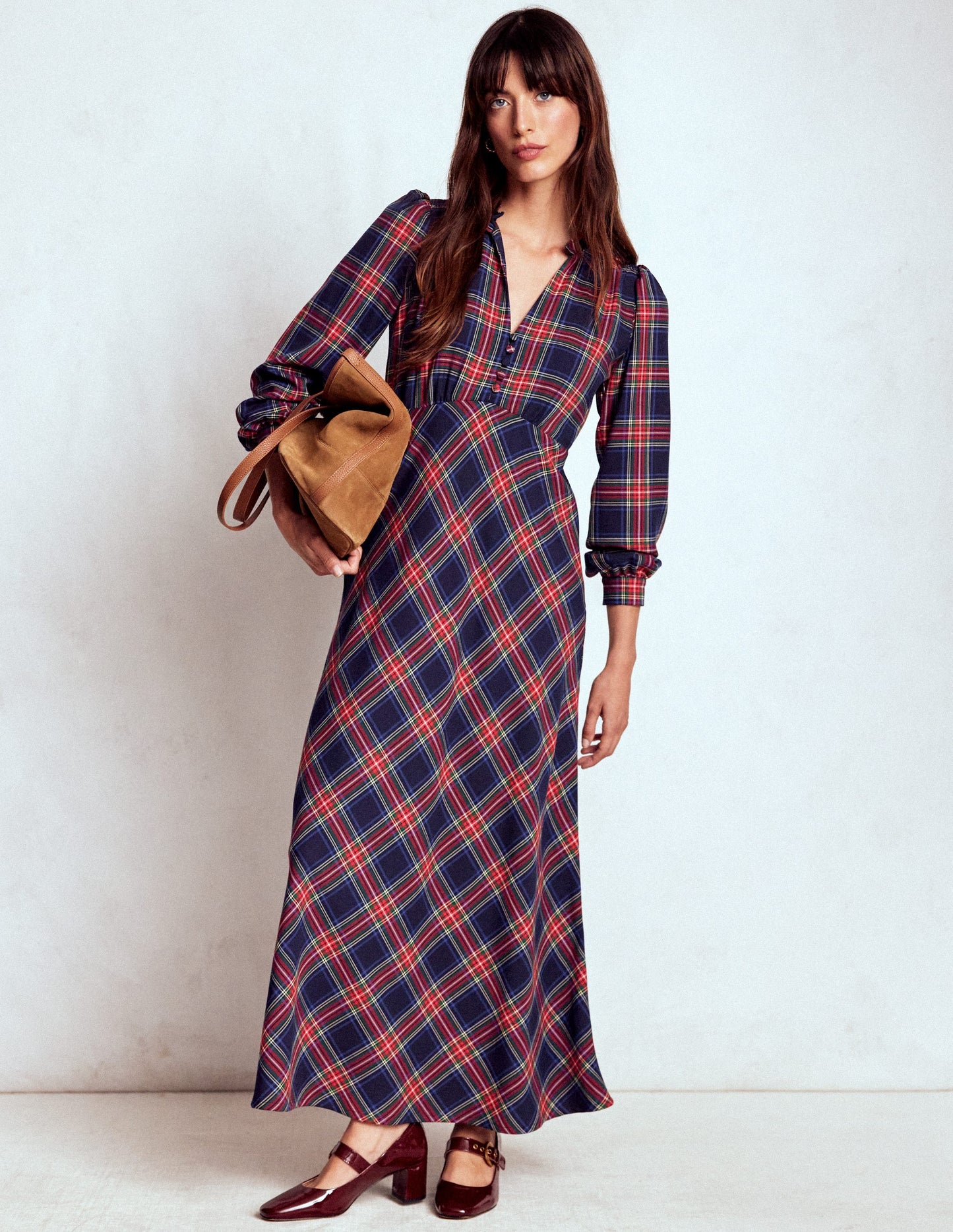 Cassie Check Tea Dress-Navy, Green and Red Check