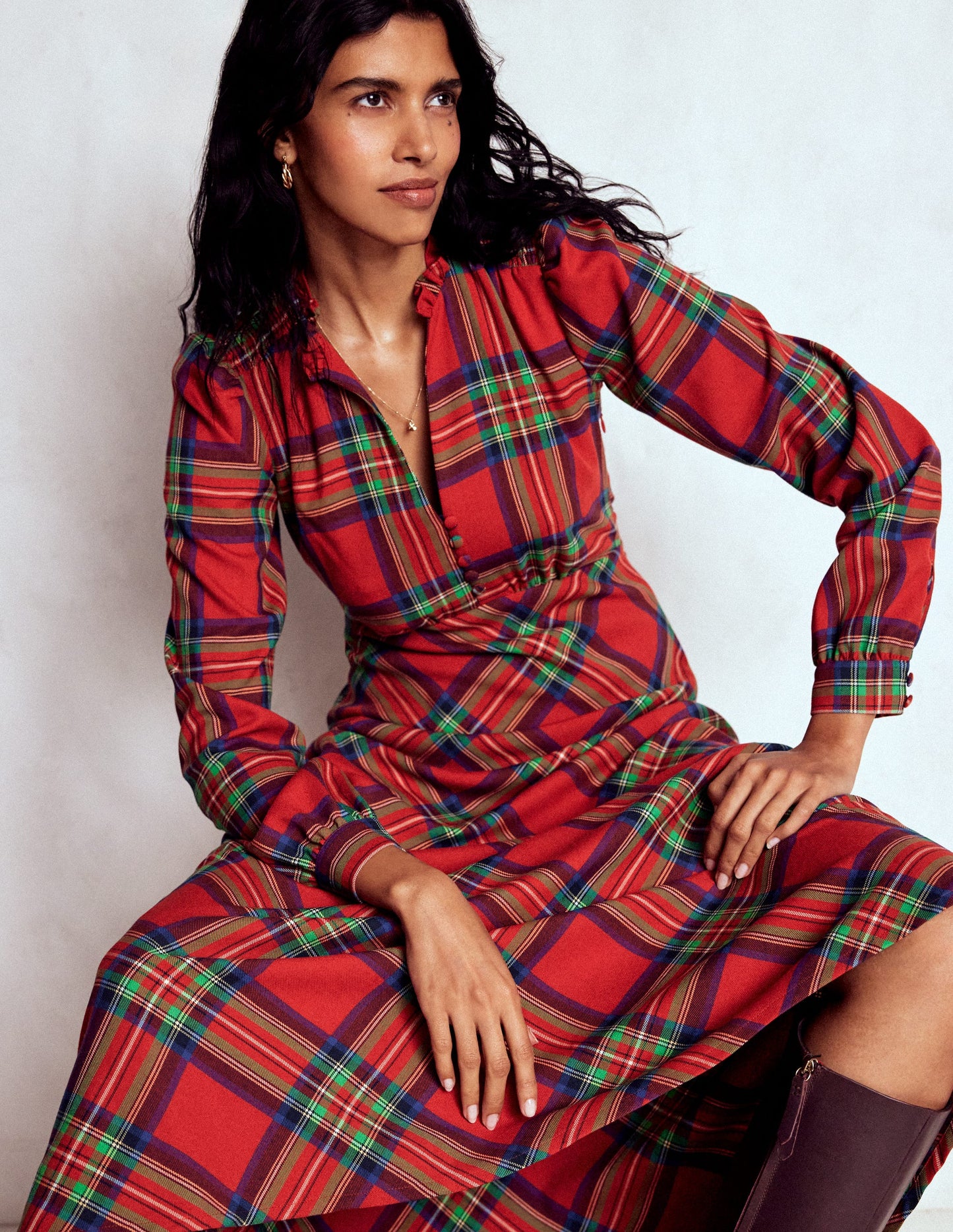 Cassie Check Tea Dress-Red, Blue and Green Check